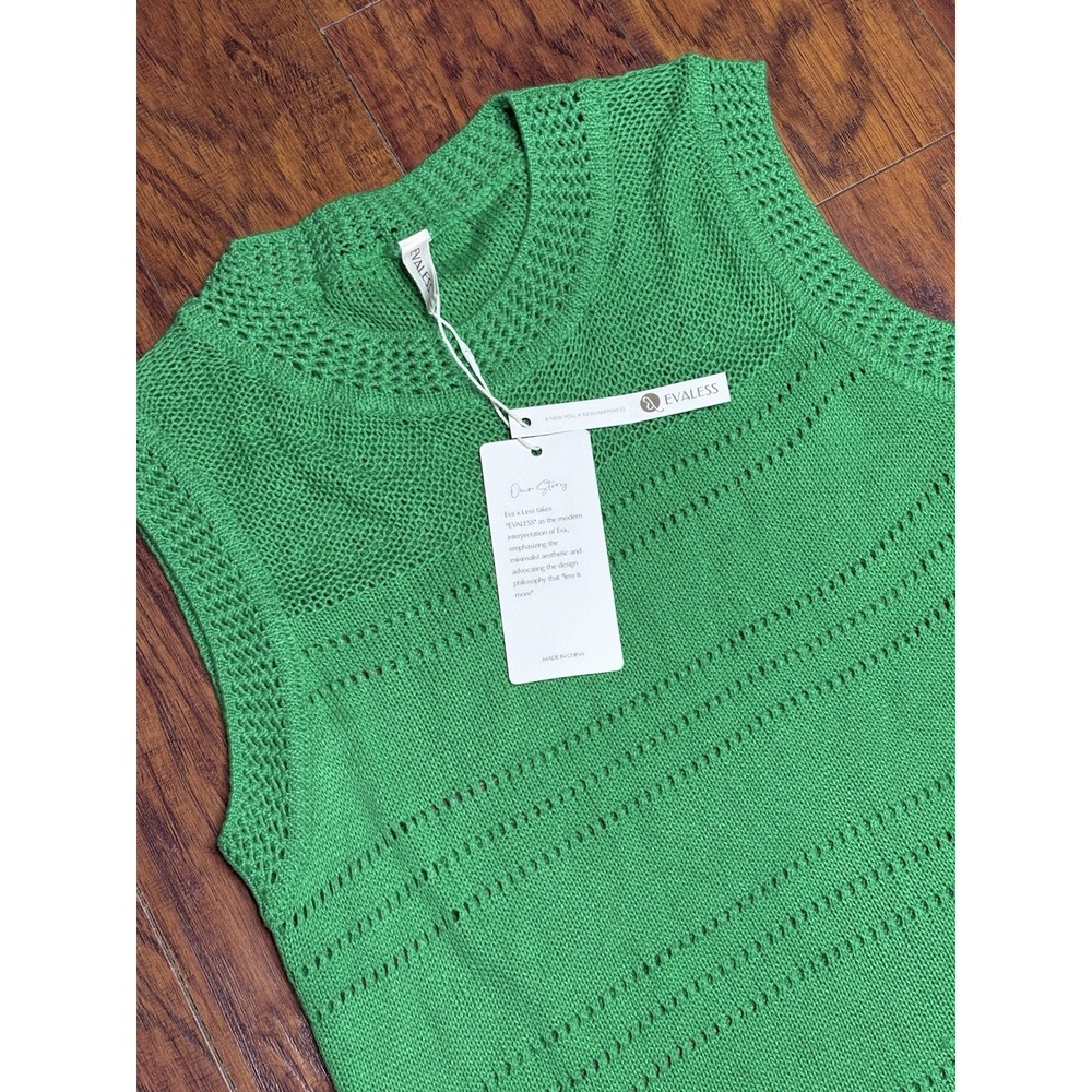 New With Tags Green Mesh Crochet Vest‎ Women's Size Small Evaless Brand